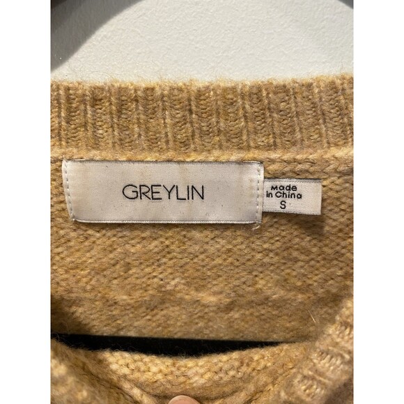 Greylin Sweater Women Small Tan Knit Stretch Cut Out Wool Indie Y2K Boho Cottage - Picture 3 of 7